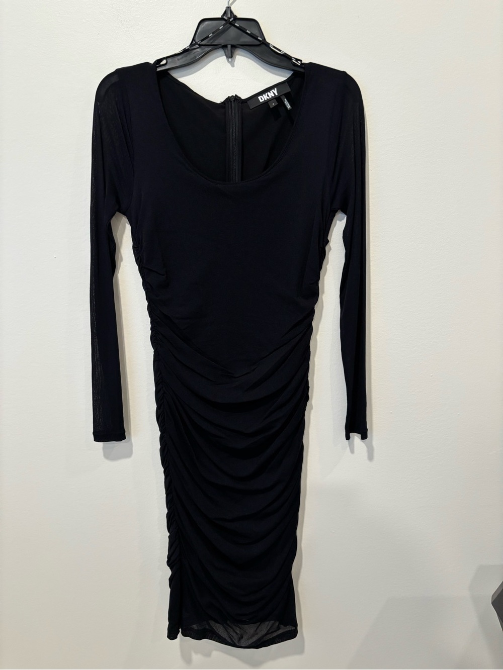 DKNY Black Long-Sleeve Ruched Dress